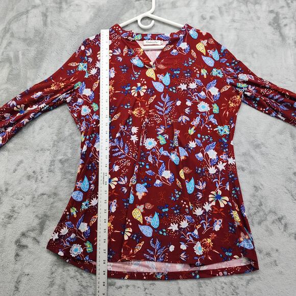 Ouncuty Top Womens XL Floral Split Neck Roll Up 3/4 Sleeve Lightweight Stretch - Picture 8 of 9